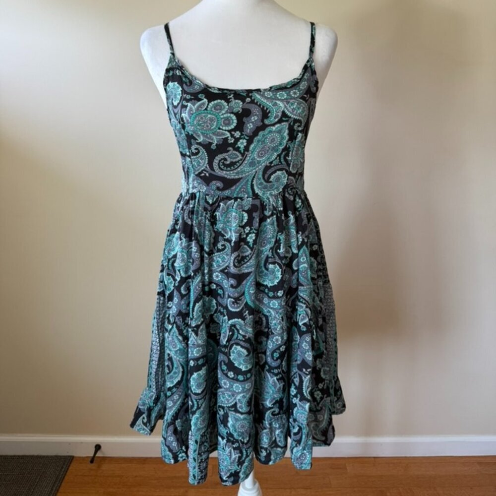 Karma Highway Women's Blue Paisley Fit Flare Crossback Mini Summer Boho Dress